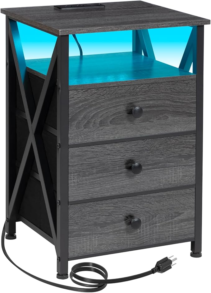 AMHANCIBLE LED Nightstand with Charging Station, Smart End Side Table with USB by AMHANCIBLE