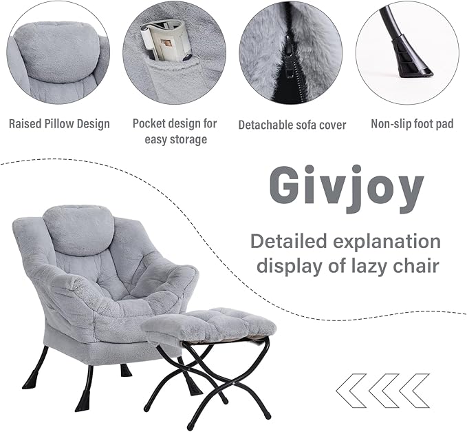 Plush Lazy Chair and Ottoman, Large Contemporary Accent Lounge Chair - Image 4