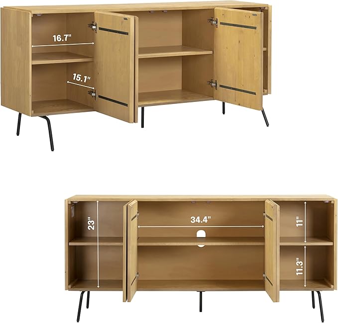 NTC Veil Modern Sideboard with 4 Doors, Buffet Cabinet with Vertical Groove - Image 3