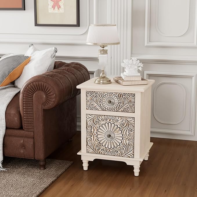 COSIEST Bedside Table Set of 2, Wood Nightstand, Farmhouse End Table - Image 4