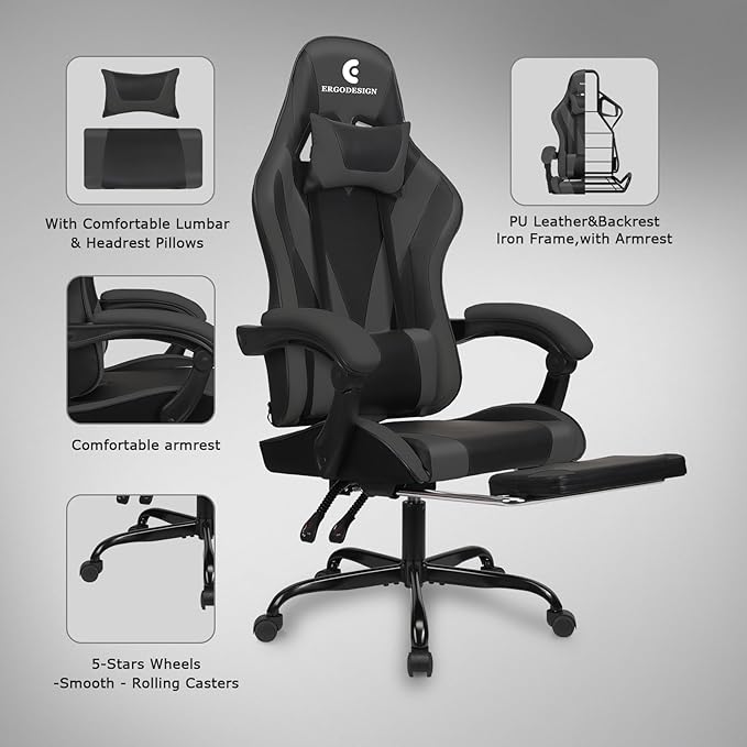 Gaming Chair with Linkage Armrest & Footrest, High Back Video Gaming Chair - Image 6