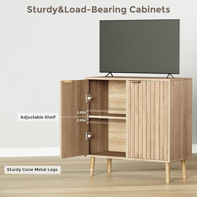 Fluted Storage Cabinet, Free Standing Buffet, Wood Sideboard, Dining Room - Image 4