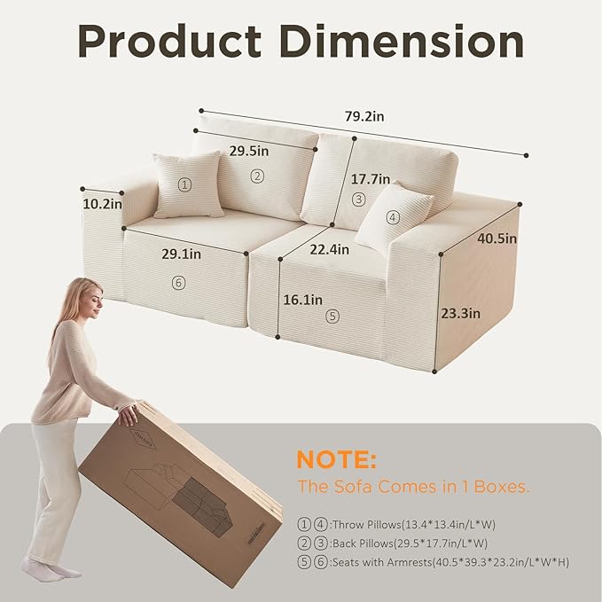 INGEROOM 79" Cloud Couch, Loveseat Sofa - Image 2