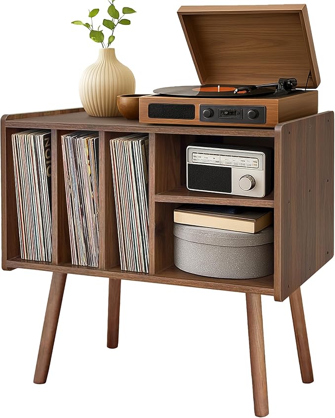 Record Player Stand with Vinyl Storage, Wooden Record Player Table with 5 by Montex