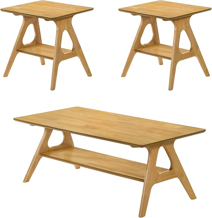Roundhill Furniture Arona 3-Piece Coffee Table Set, Coffee Table and Two End - Image 13