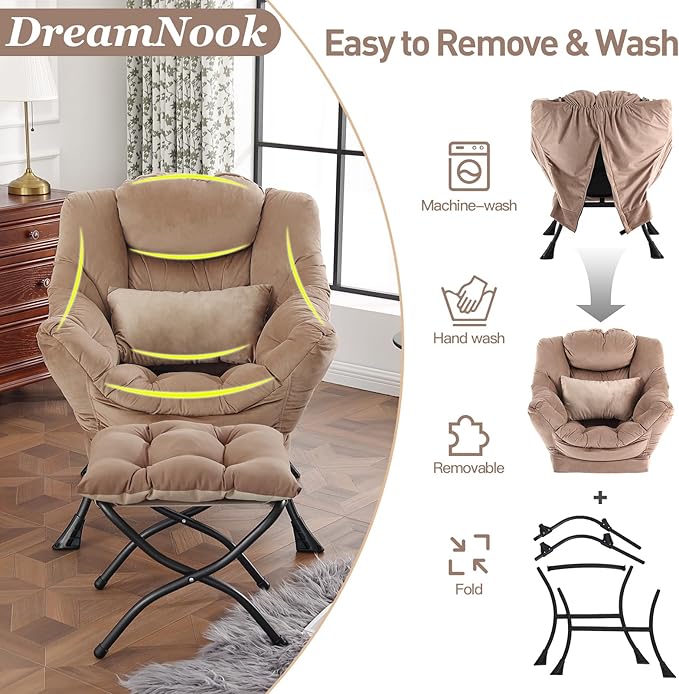 Lazy Chair with Ottoman, Modern Accent Chair with Lumbar Pillow, Comfy Chairs - Image 7