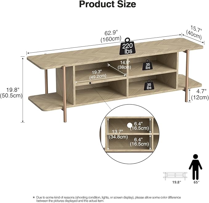 Giluta TV Stand for TV up to 75 Inch, Wood TV Cabinet - Image 2