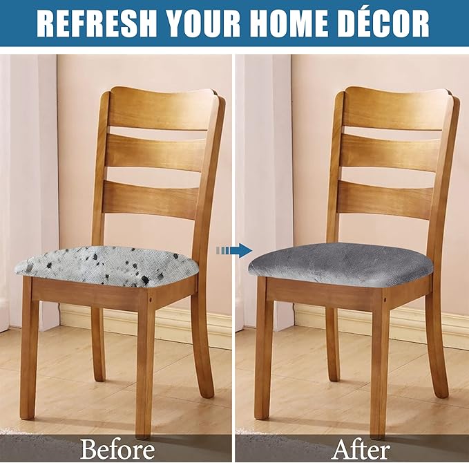 Smiry Velvet Seat Covers for Dining Room Chair Set of 2, Stretch Fit Removable - Image 5