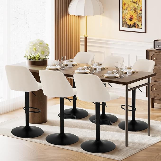 COLAMY Bar Stools Set of 4, Modern Swivel Bar Chairs, Adjustable Upholstered - Image 7