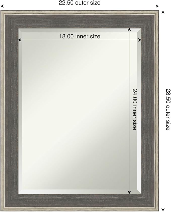Amanti Art Grey Wall Mirror 29x23 Cottage Grey Silver Rectangle Bathroom Mirror - Image 3