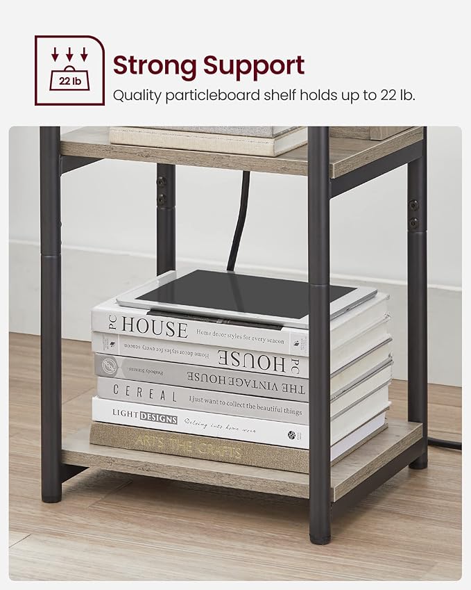 VASAGLE Side Table with Charging Station, 3-Tier End Table with USB Ports and - Image 8