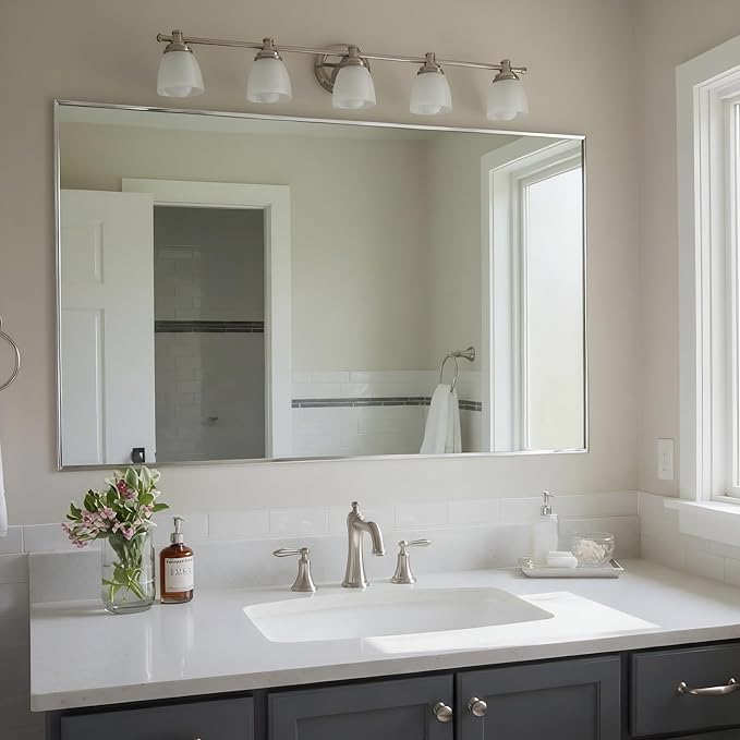27x40 Inch Nickel Bathroom Mirror - Image 4