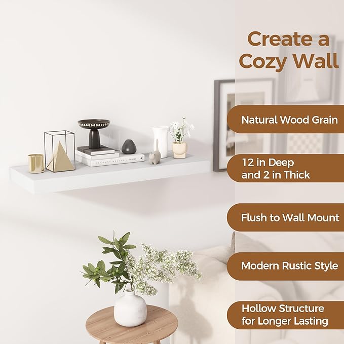 Fun Memories White Floating Shelves 30x 12 Inch, Deep Floating Shelf Wall - Image 5