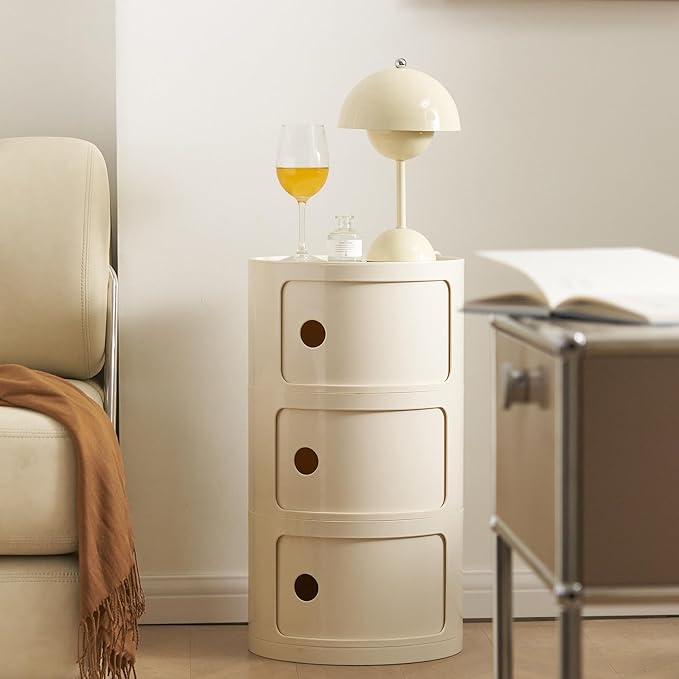 Round Nightstand with 3 Drawers, Modern Style Side Table - Image 2