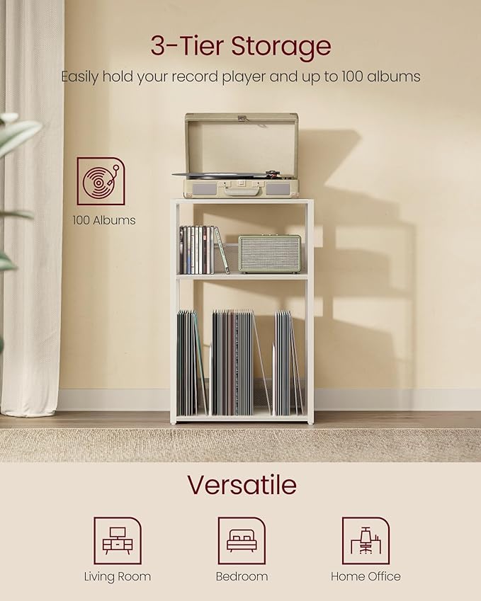 VASAGLE Record Player Stand, 3-Tier Side Table, Vinyl Record Storage up to 100 - Image 4