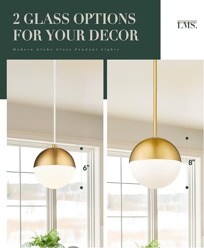 LMS Modern Pendant Lighting Gold Globe Pendant Light Fixture, Mid Century - Image 6