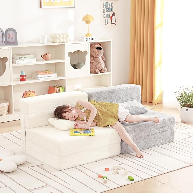 Folding Sofa Bed Beige Floor Mattress - Image 9