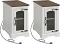 End Tables Set of 2 with Charging Station, 13.8"W Narrow Side Table with Storage by TRONLEE