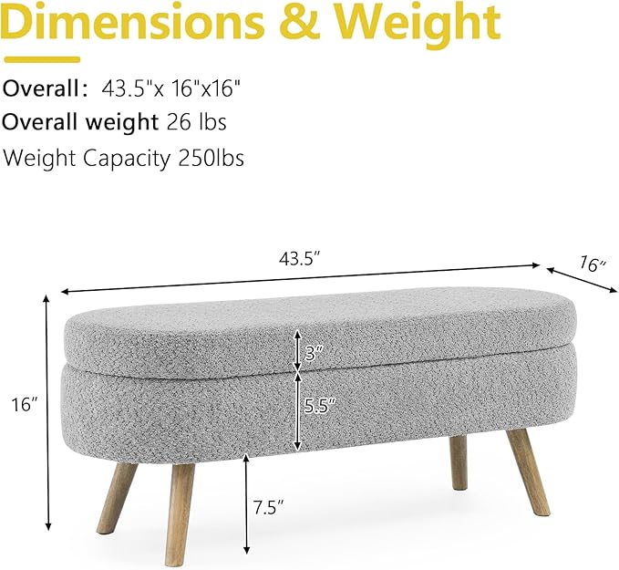NicBex Ottoman Bench with Storage - Image 3