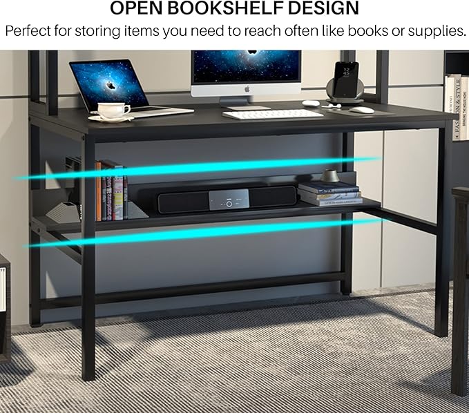 Aquzee Computer Desk with Hutch and Bookshelves, Large Leg Room 55 inch Width - Image 7