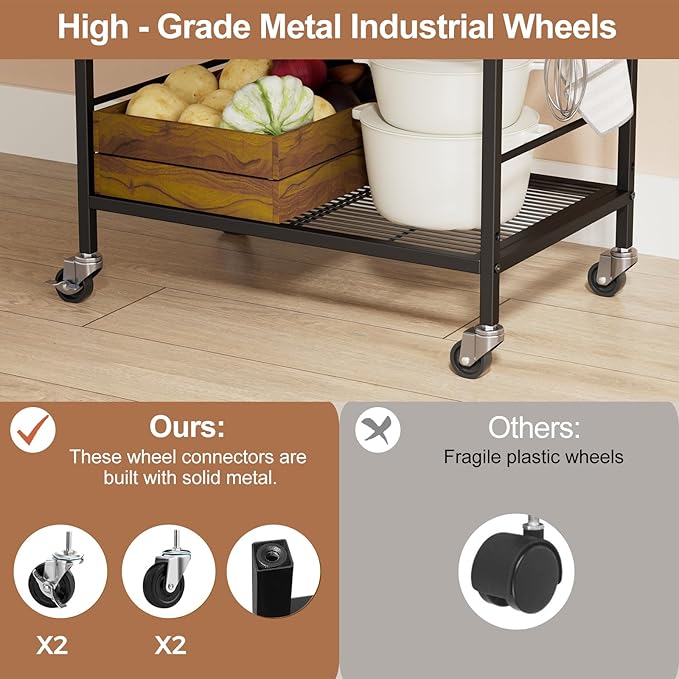 3-Tier Kitchen Cart with Adjustable Shelves - Image 7