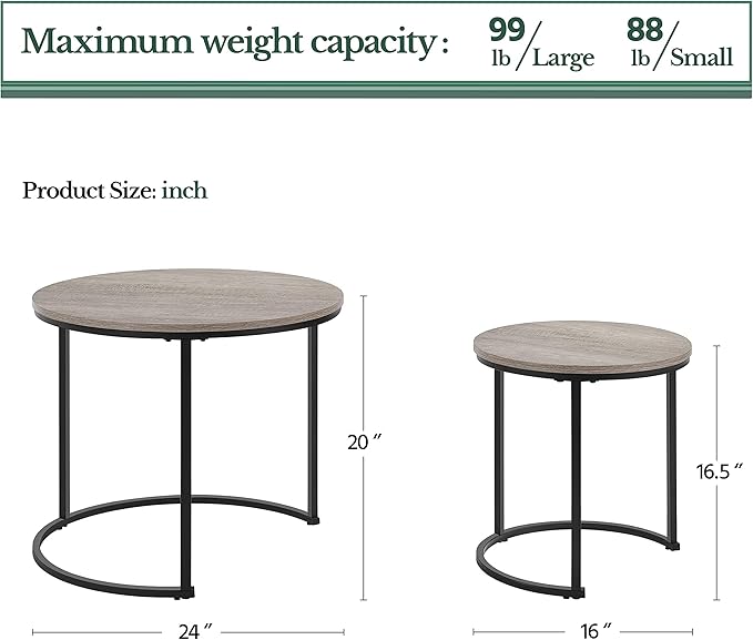 Yaheetech Nesting Coffee Table Set of 2, Nesting Table, Rustic Stacking Side - Image 3