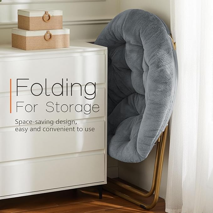 Saucer Chair Faux Fur with Soft and Thick Padded Seat Metal Frame, Modern Style - Image 6