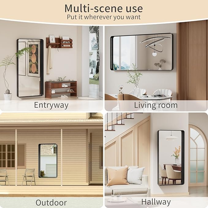 Koonmi Black Bathroom Mirror for Wall, 30x60 Inch Matte Metal Deep Framed - Image 9