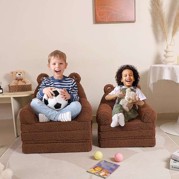 Foldable Kids Sofa, Sherpa Teddy Bear Toddler Couch - Image 8