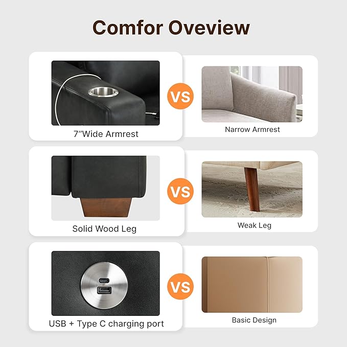 89" Sofa Couch for Living Room Faux Leather Upholstered Couch - Image 5