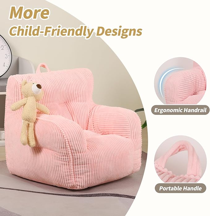 Kids Bean Bag Chair with a Plush Bear, Comfy Toddler Chair - Image 4