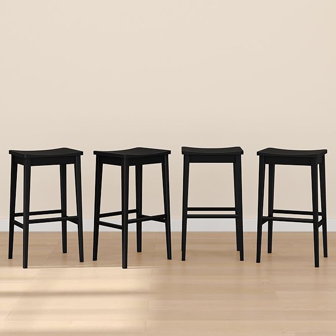 Plank+Beam Smythe Bar Stool, Sturdy Wood Modern Kitchen Bar Height Stool by PlankBeam