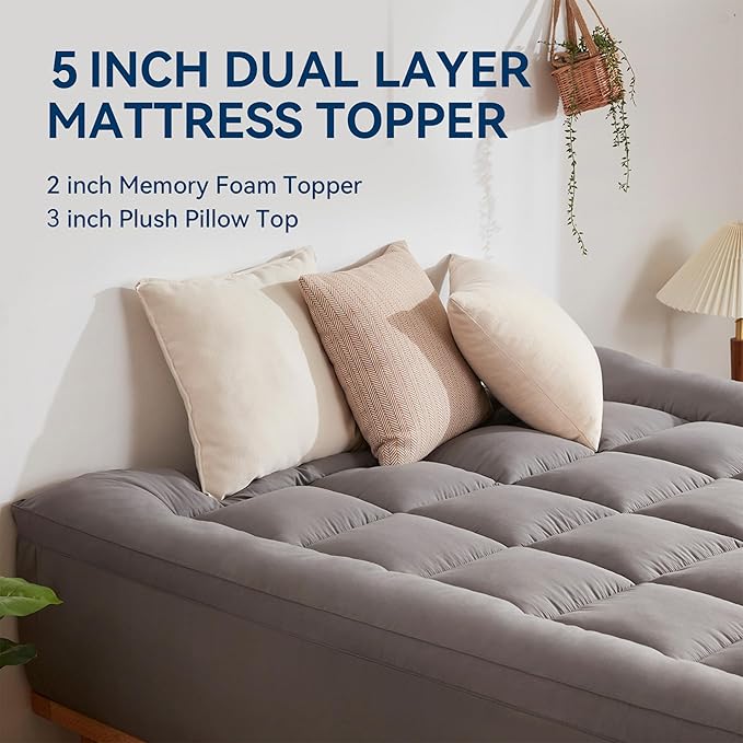 BDEUS Dual Layer 5 Inch Memory Foam Mattress Topper Twin Size, 2 Inch Gel - Image 2