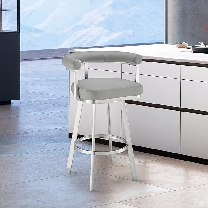 Armen Living Magnolia Swivel Counter Stool in Brushed Stainless Steel - Image 2