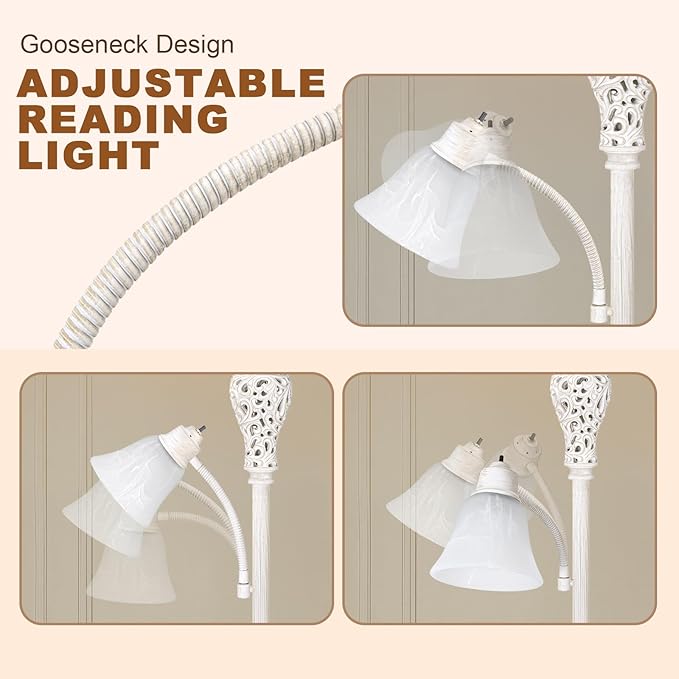 Torchiere Floor Lamp with Adjustable Reading Light, Farmhouse Standing Lamp - Image 4