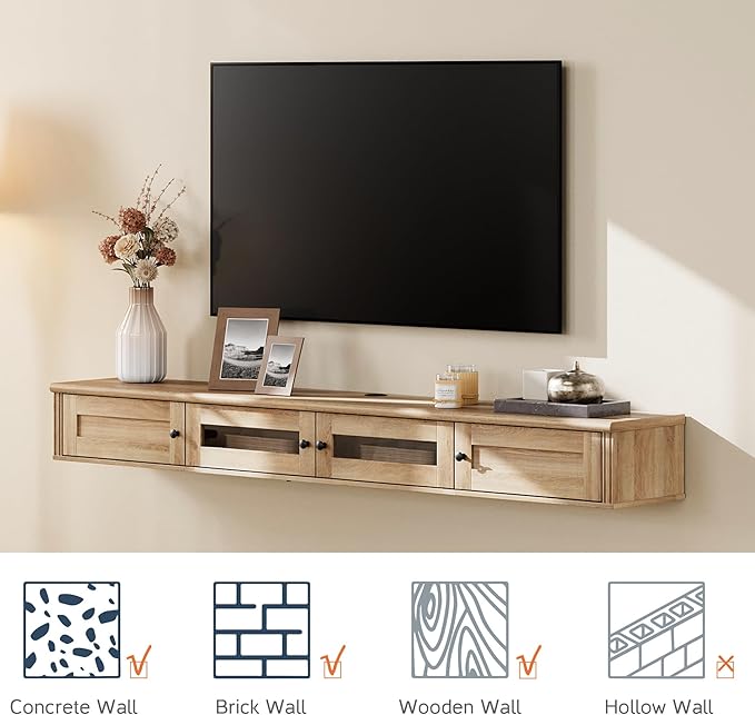 WAMPAT Floating TV Stand for TVs up to 80 Inch, Wooden Floating TV Shelf - Image 4