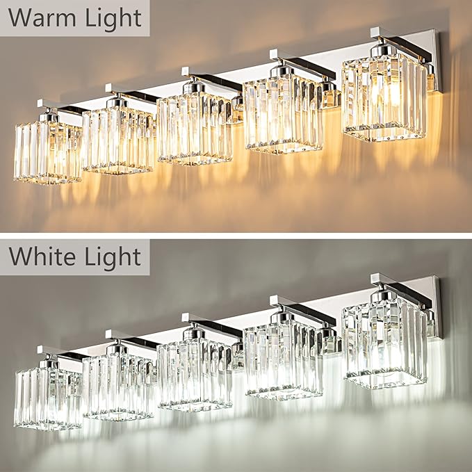 Modern Vanity Light 5-Lights Chrome Crystal Bathroom Wall Light Fixtures - Image 2