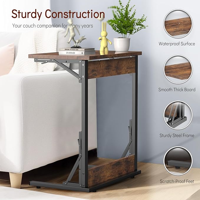 Tatub 24" Folding C Shaped End Table, Small Sofa Side Laptop Desk, Couch TV - Image 6
