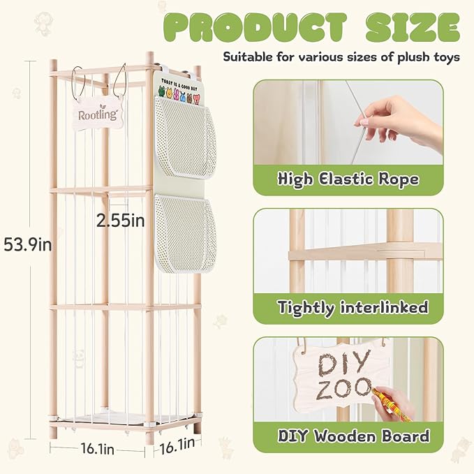 Stuffed Animal Storage & Organizer, 54 inch Tall Wooden Cute Zoo Toy Holder - Image 3