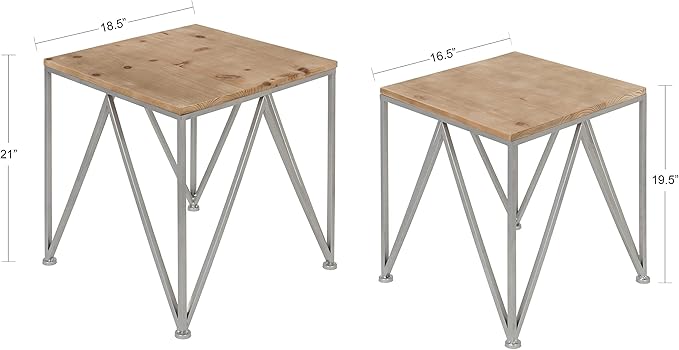 Kate and Laurel Uzma 2-Piece Modern Side Accent Tables Geometric Metal Silver - Image 3