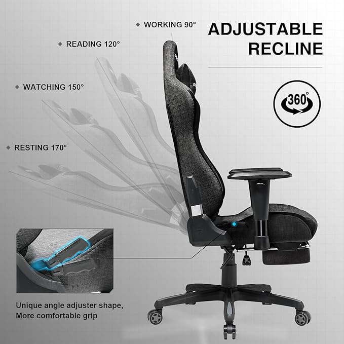 GTRACING Gaming Chair with Footrest, Fabric Breathable Big and Tall Ergonomic - Image 6