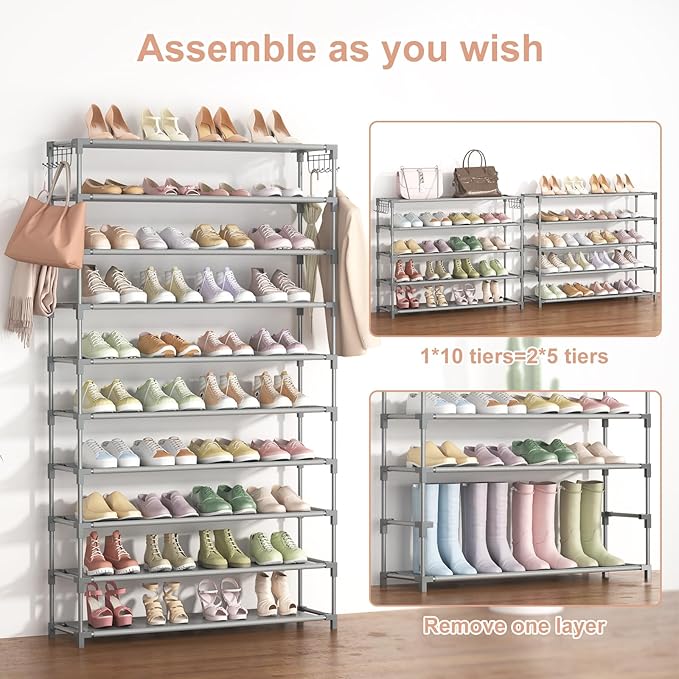 10 Tiers Shoe Rack 50 Pairs Large Capacity Tall Shoe Organizer Sturdy Shoe - Image 5