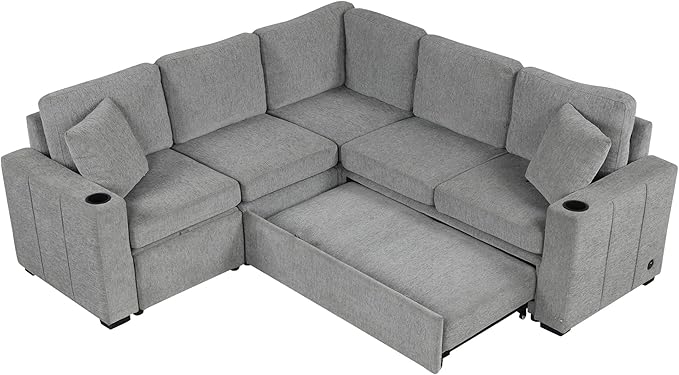 84.7" Symmetrical Convertible Sleeper Sectional Sofa Couch Bed - Image 7