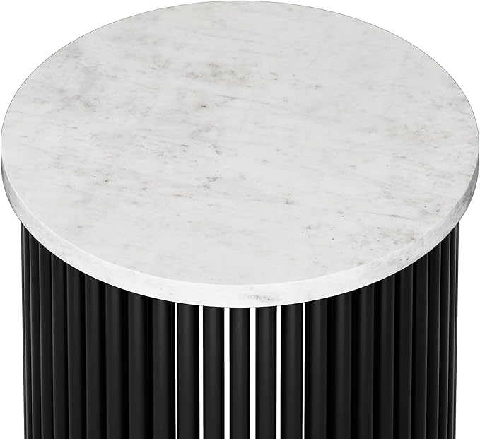 SIMPLIHOME Demy 18-inch Wide Metal Accent Table in White Marble/Black Metal - Image 8