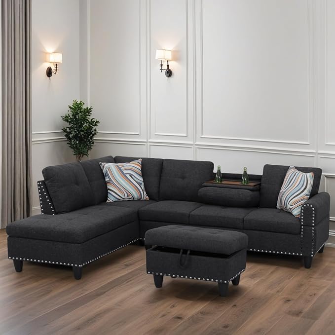 L Shaped Sectional Couches for Living Room, Modular 4 Seat Sofa - Image 4