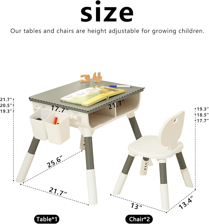 Kids Study Desk and Chair set Height Adjustable Graffiti Desktop Storage Drawer - Image 2