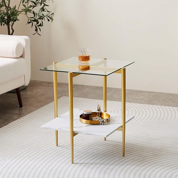 Square Glass End Table, Mid-Century Modern Design Sofa Table, - Image 3