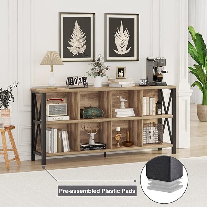 FATORRI 8 Cube Storage Organizer Bookshelf, Rustic Wood Cubby Bookcase - Image 4