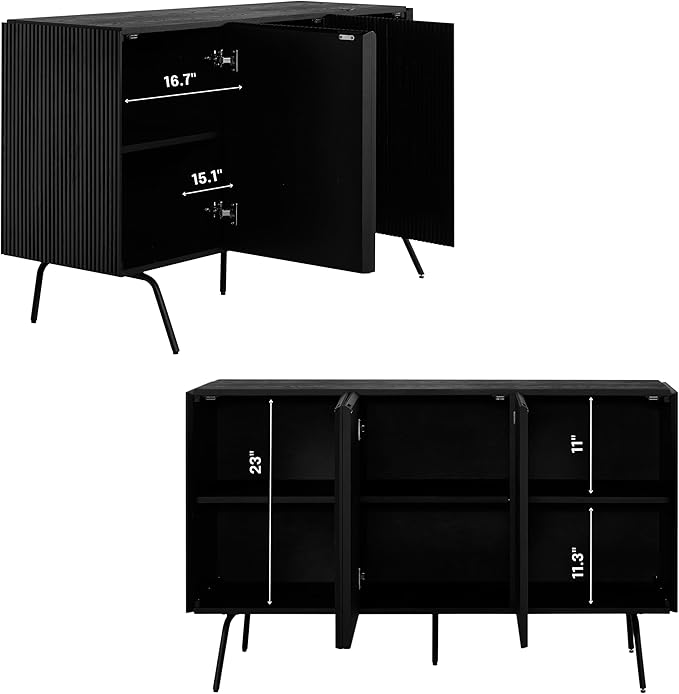NTC Veil Modern Sideboard with 3 Doors, Buffet Cabinet with Vertical Groove - Image 3