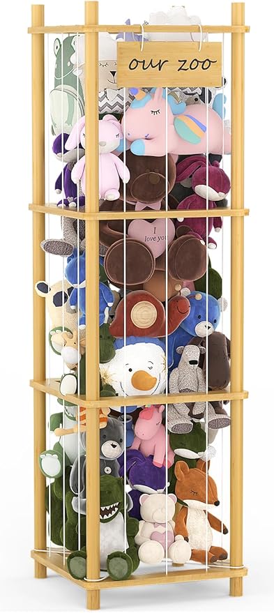 Bamboo Stuffed Animal Storage Zoo, Large Capacity Plush Toy Cage, Wood Stuffed by BAMBITION